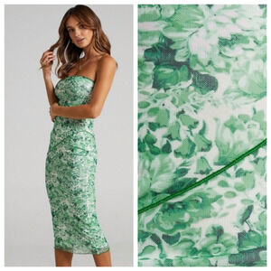 Showpo Brunetta Strapless Bodycon Midi  Dress 4 Green Floral Summer Boho Luxe